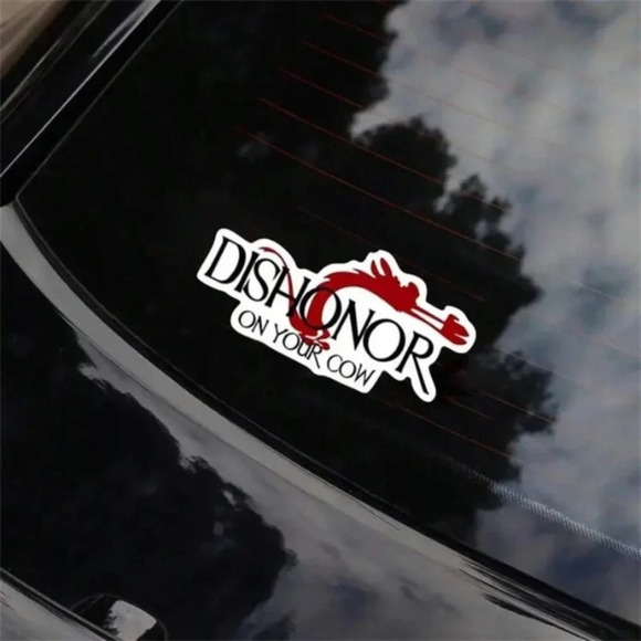 Red black white Mulan Mushu dishonor on your cow waterproof vinyl decal car - Picture 5 of 7